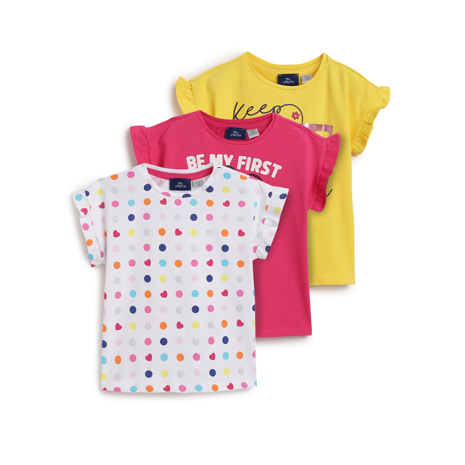 Girls Multicolor Printed T-shirt (Pack of 3)-White & Yellow